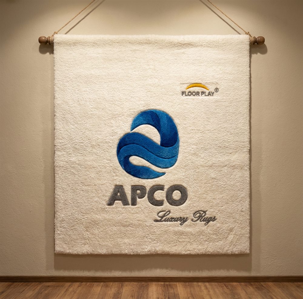 APCO Luxury Rugs handcrafted hanging logo rug