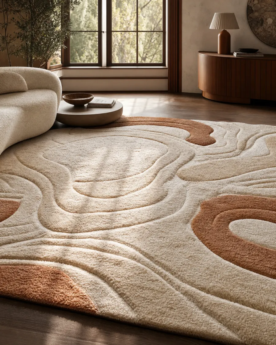 Sculptural APCO hand-tufted rug in a contemporary interior