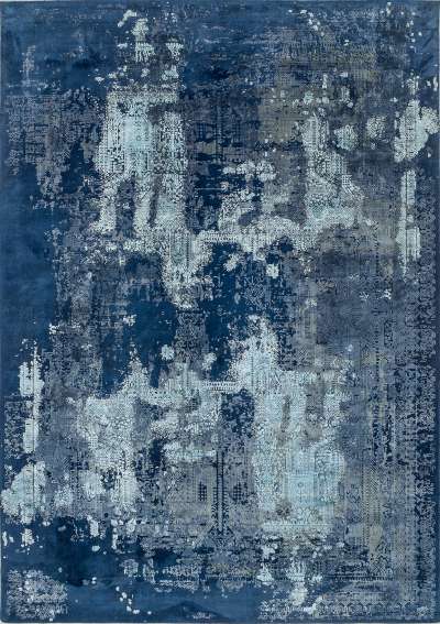 Blue abstract machine-made rug